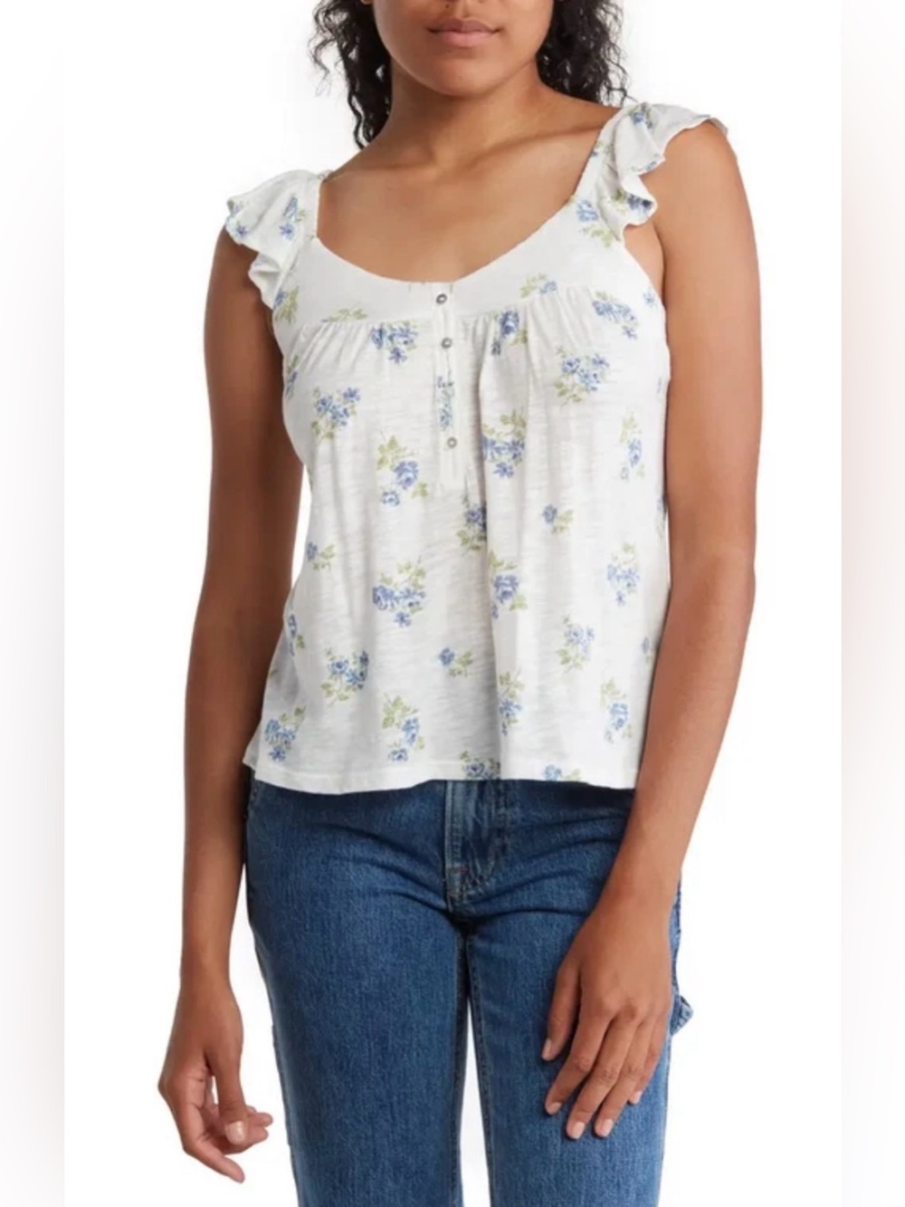 Lucky Brand Women XL Blue Floral Print Tank Cami Top NWT